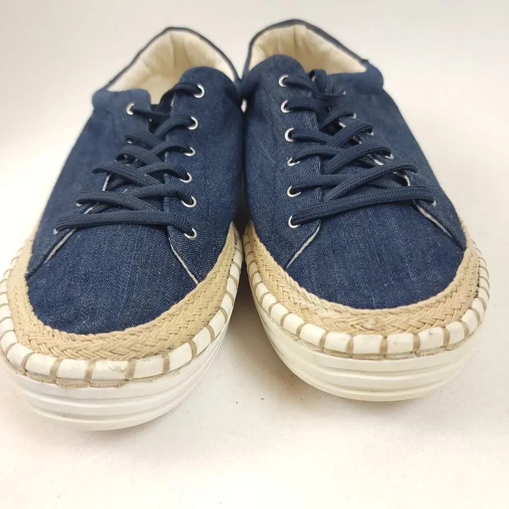 Sam Edelman kavi Denim espadrille Platform Wedge sneaker shoe navy blue Size 9.5